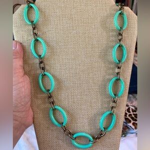 J. Crew Green &‎ Antiqued Gold Tone Ring Link Necklace
